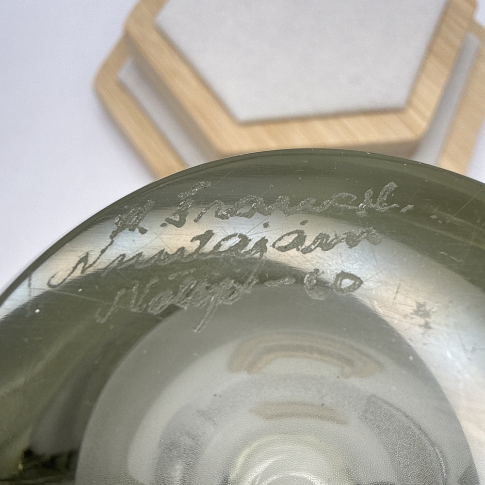 Vtg. MCM "Usva" art glass vase by Kaj Franck for Nuutajärvi Notsjö, Finland 5” - Picture 8 of 14